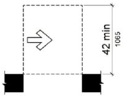 Figure (b) shows a doorway without a door.  For a side approach, maneuvering clearance is as wide as the doorway and 42 inches (1065 mm) minimum perpendicular to the doorway.
