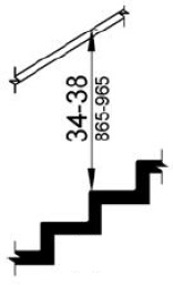 Figure (a) shows stairs with the top gripping surface of a handrail 34 to 38 inches (865 to 965 mm) above stair nosings.