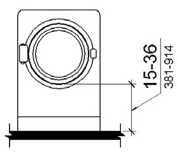 Figure (a) shows a top loading machine with the door to the laundry compartment 36 inches maximum above the floor. Figure (b) shows a front loading machine with the bottom of the opening to the laundry compartment 15 to 36 inches above the floor. 