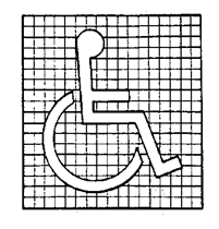 The diagram illustrates the International Symbol of Accessibility on a grid background.
