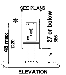 If a front approach is provided at a telephone with an enclosure, the shelf can extend beyond the face of the telephone a maximum of 20 inches (510 mm). A wing wall may extend beyond the face of the telephone a maximum of 24 inches (610 mm). If the wing wall extends more than 24 inches (610 mm) beyond the face of the telephone, an additional 6 inches (150 mm) in width of clear floor space shall be provided.