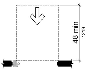 Figure (a) shows a front approach to a sliding or folding (accordion) door. Maneuvering clearance is as wide as the door opening and 48 inches minimum perpendicular to the opening.  