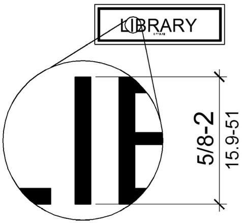 An Enlarged detail shows the character height measured from the baseline of the character is 5/8 to 2 inches based on the uppercase letter I.