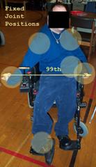 A color photograph of a male research participant in a powered wheelchair with a very small clear floor area width