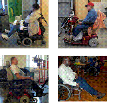 Four color photographs of one female and three male participants who require deep toe clearances