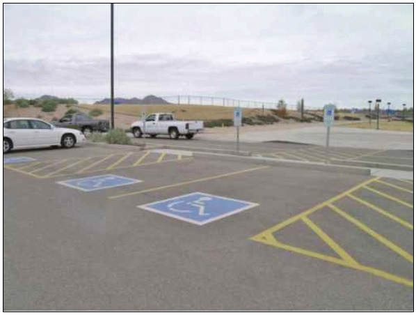Fully accessible parking spaces, including one for vans