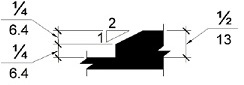 Elevation drawing of a change in level 1/4 to 2 inches (6.4 - 13 mm) high that is beveled with a slope of 1:2.