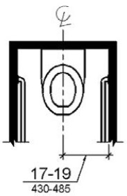 Figure (b) shows an ambulatory accessible water closet, with stall walls and grab bars on both sides. The water closet centerline is shown to be 17 to 19 inches (430 to 485 mm) from the side wall.