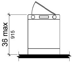 Figure (a) shows a top loading machine with the door to the laundry compartment 36 inches (915 mm) maximum above the floor. 