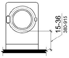 Figure (b) shows a front loading machine with the bottom of the opening to the laundry compartment 15 to 36 inches (380 to 915 mm) above the floor.