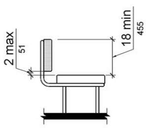 Figure (a) is an elevation drawing of a bench with a back. The bottom edge of the back is 2 inches (51 mm) maximum above the seat surface and the top edge of the back is 18 inches (455 mm) above the seat surface.