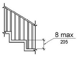Figure (a) is an elevation drawing of a transfer step 8 inches (205 mm) high maximum.