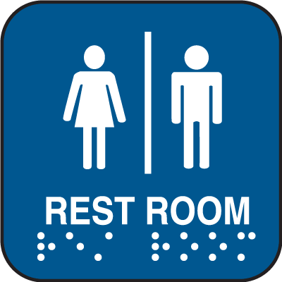 Tactile unisex rest room sign