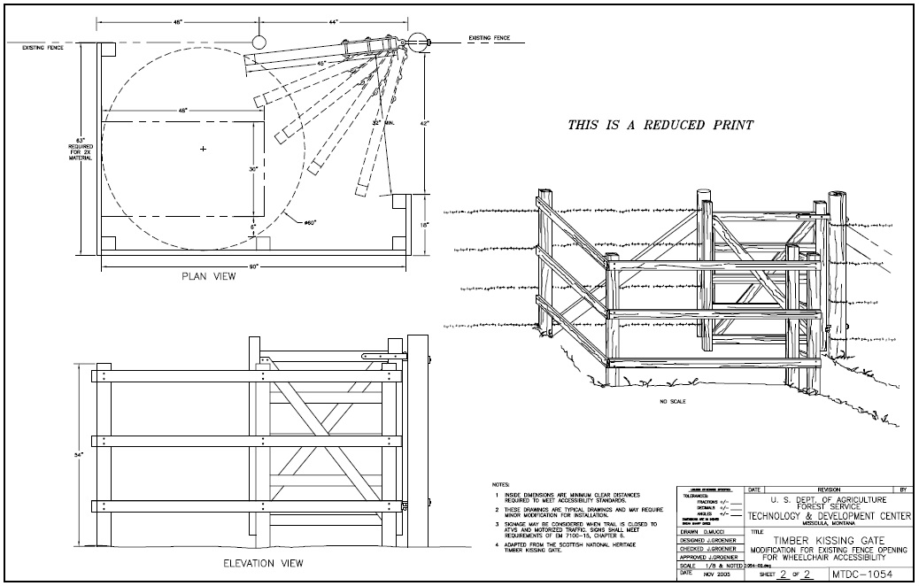 Figure 3—Accessible modified timber kissing gate drawing (MTDC–1054–02) for installation into existing gate openings.
