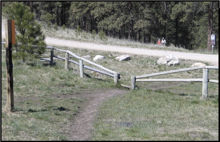 Figure 6—A gate in the Lolo National Forest that allows horses to pass, but restricts ATVs. This gate is not accessible because it is narrower than the minimum width required for passage of a wheelchair (32 inches) and the bar across the opening is higher than 1 inch.