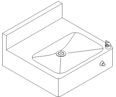 Line drawing of rear mounted drinking fountain