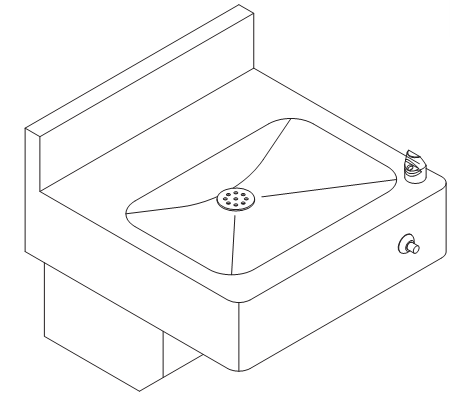 Line drawing of Front Mounted Drinking Fountain