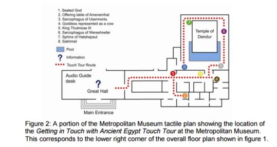A portion of the Metropolitan Museum tactile plan showing the location of
the Getting in Touch with Ancient Egypt Touch Tour at the Metropolitan Museum 