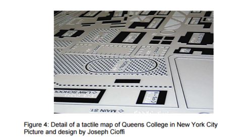 Detail of a tactile map of Queens College in New York City
Picture and design by Joseph Cioffi 