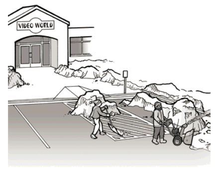 A drawing showing snow or other debris in accessible parking spaces and access aisles that must be removed as soon as possible.