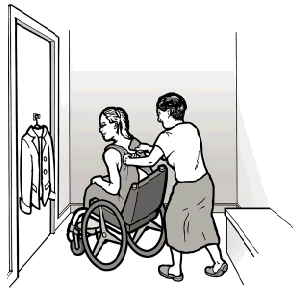  A drawing showing a second person in a dressing room as one way to modify policies.