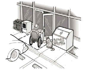 A drawing showing items that block the accessible route.
