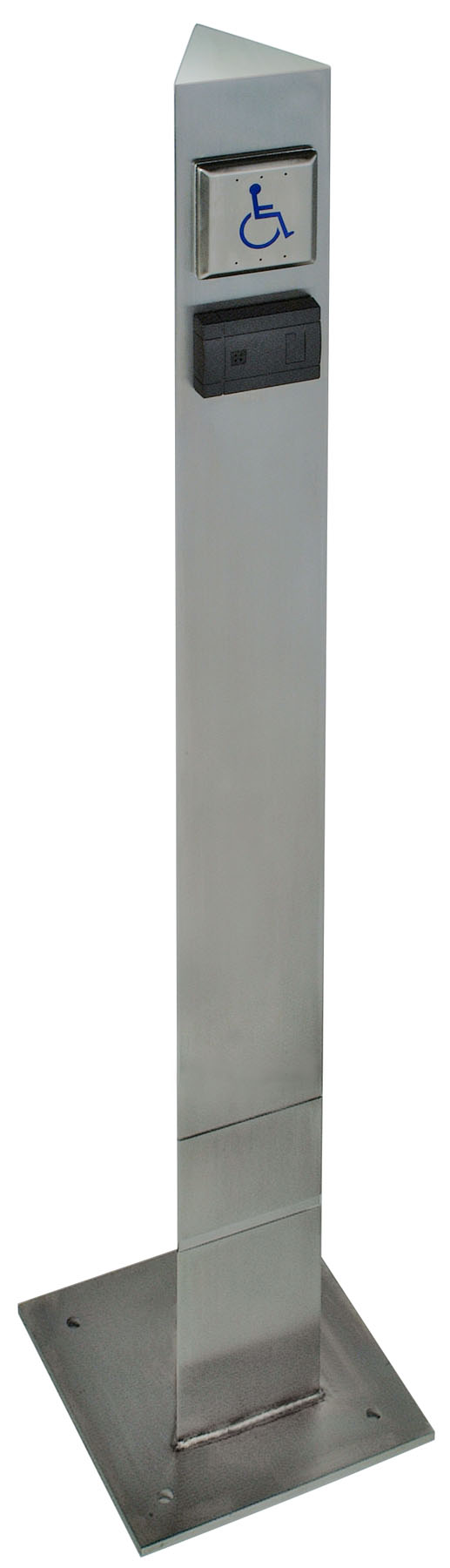 Bollard with square base plate and square push plate for automatic door