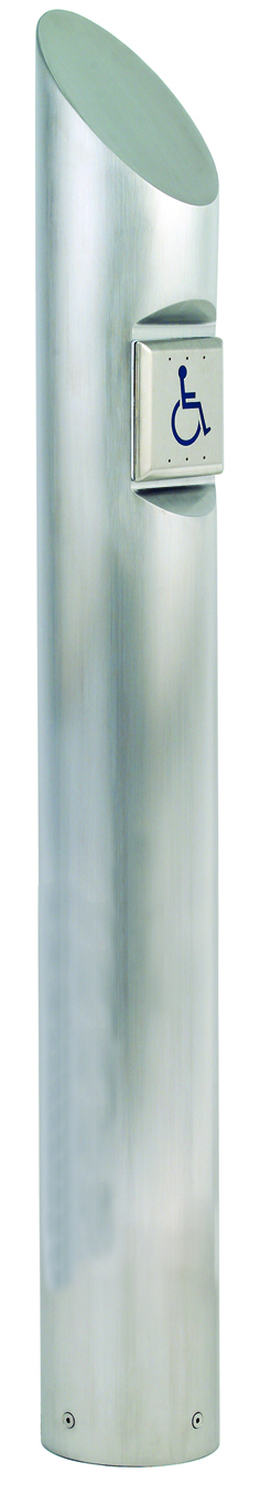 Bollard with push plate for automatic door