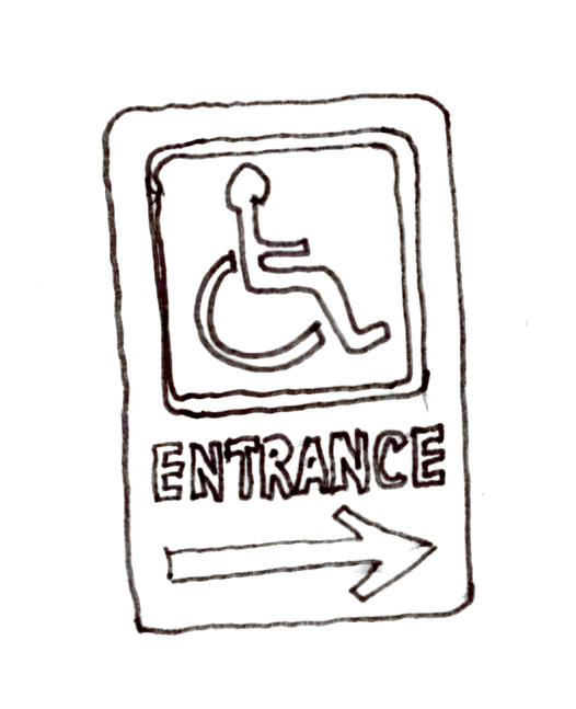Directional signage should be used to show direction to the accessible route, accessible entrance, and voting area.