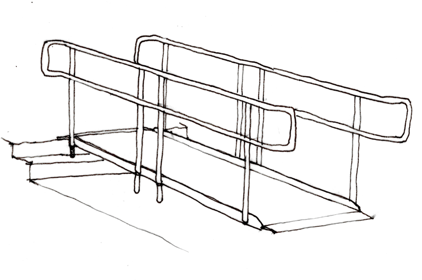 Portable ramps with handrails must be used for heights greater than six inches to provide access over steps. For ramps greater than six inches high, temporary edge protection such as a pipe or piece of wood can be attached with ties or twine to the edges of the ramp. Edge protection must run the entire length of the ramp.