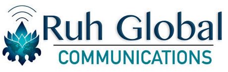 Ruh Global Communications logo with flower icon