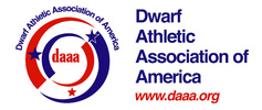 red white and blue Dwarf Athletic Association of America logo