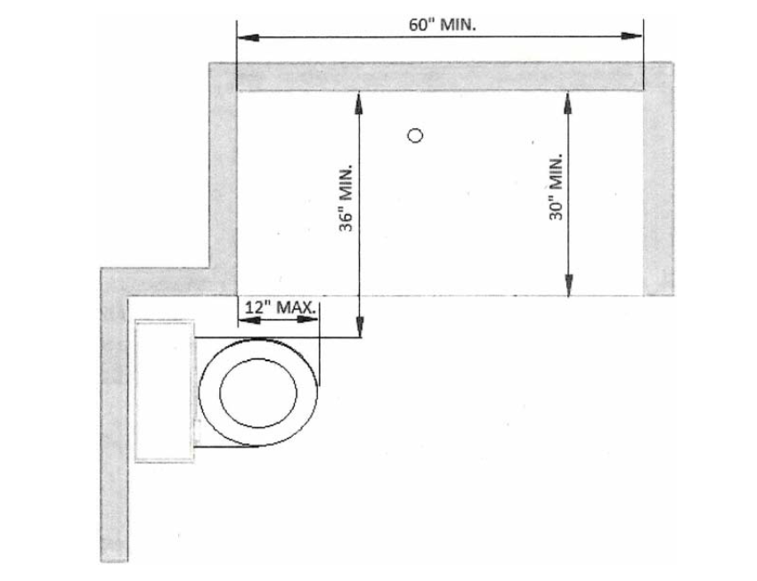 Plan view of shower with adjacent water closet