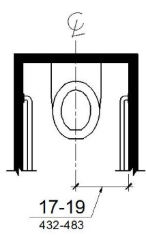 Figure (a) shows a wheelchair accessible water closet, with space on one side, and figure (b) shows an ambulatory accessible water closet, with stall walls and grab bars on both sides. The water closet centerline is shown to be 17 to 18 inches from the side wall in the wheelchair accessible water closet compartment and 17 to 19 inches from the side wall in the ambulatory accessible water closet compartment.