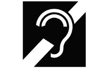 Pictogram with the shape of an ear and a bar diagonally across the shape. 