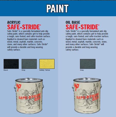 Safe Stride Anti-Slip Paint 1 gallon cans along thumbnail samples of different available colors