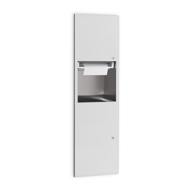 stainless steel recessed towel dispenser and trash can combination