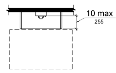 The maximum distance from the face of the telephone to the edge of the telephone enclosure is 10 inches (255 mm).  Clear floor space for a parallel approach is located in front of the enclosure.