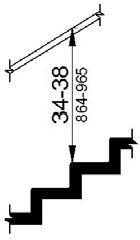 Figure (a) shows stairs with the top gripping surface of a handrail 34 to 38 inches above stair nosings.