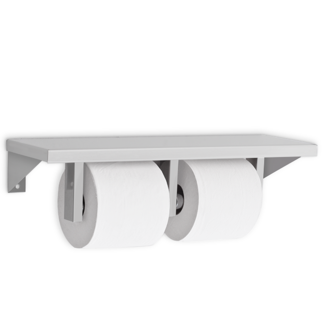 dual toilet tissue dispenser with attached shelf