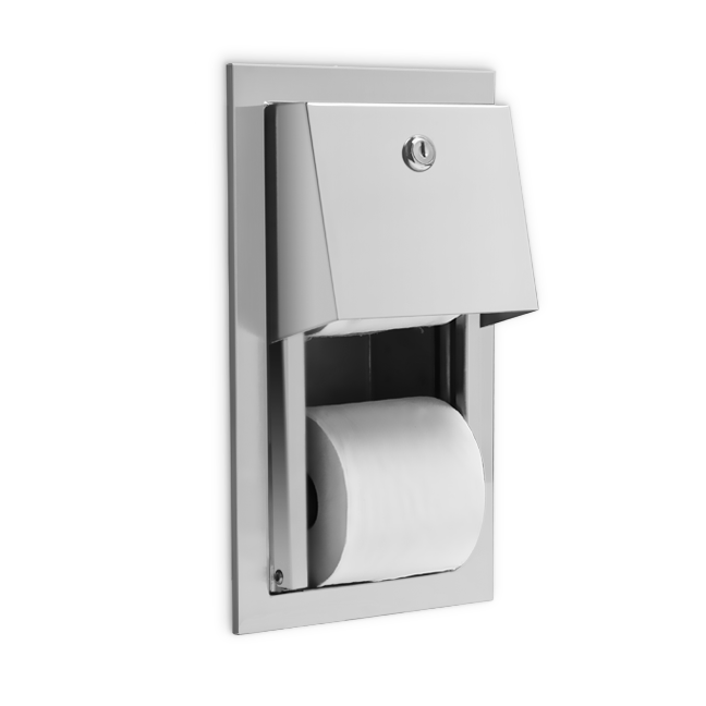 recessed toilet tissue dispenser with hood