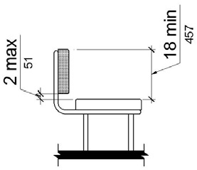Figure (a) is an elevation drawing of a bench with a back. The bottom edge of the back is 2 inches maximum above the seat surface and the top edge of the back is 18 inches above the seat surface. 