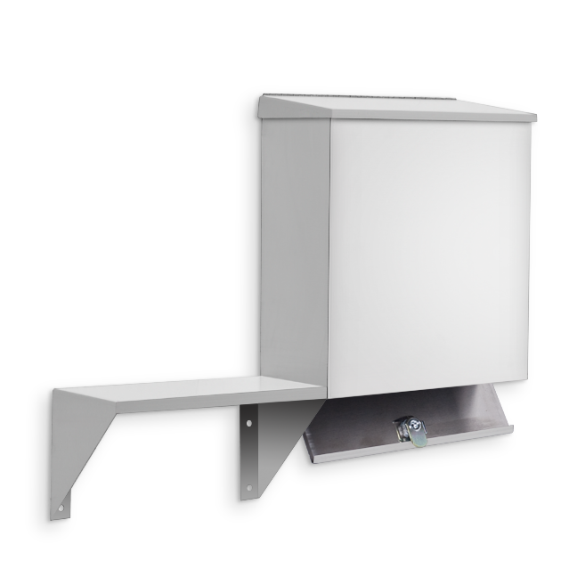 Surface Mounted stainless steel sanitary napkin disposal with attached shelf