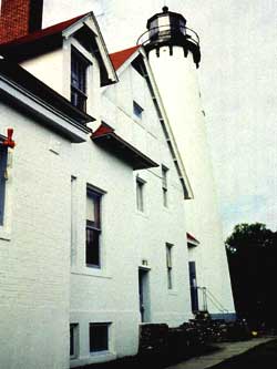 Photograph of the exterior of the Point Iroquois Lighthouse