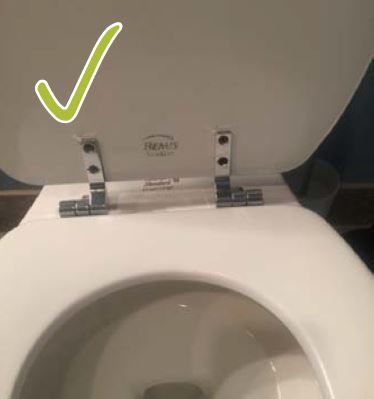 Hinges on a toilet seat with a green check mark on image to indicate accessible element