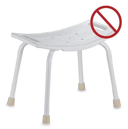 Shower bench with a red circle with a slash on image to indicate non-accessible element