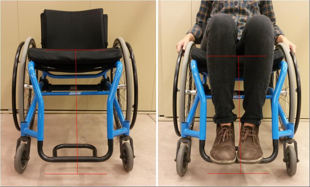 Figure 1A:  Seat height measurements in an unoccupied (20.5' seat to floor height) and occupied wheelchair (19.5' seat to floor height).