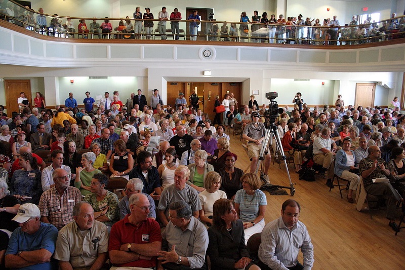Many citizens at town hall meeting