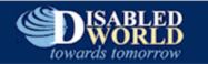 logo with dark blue background that reads, in swirled, white and yellow text, "Disabled world towards tomorrow"