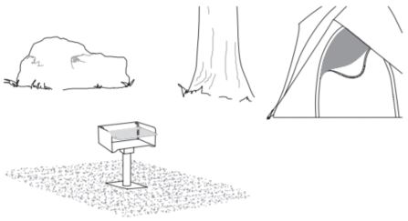 Line drawings of a camping unit.